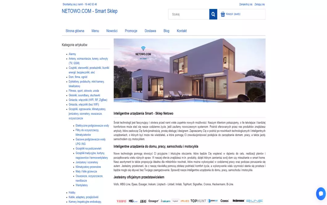 Zrzut ekranu strony firmy Netowo.com - Urządzenia smart home