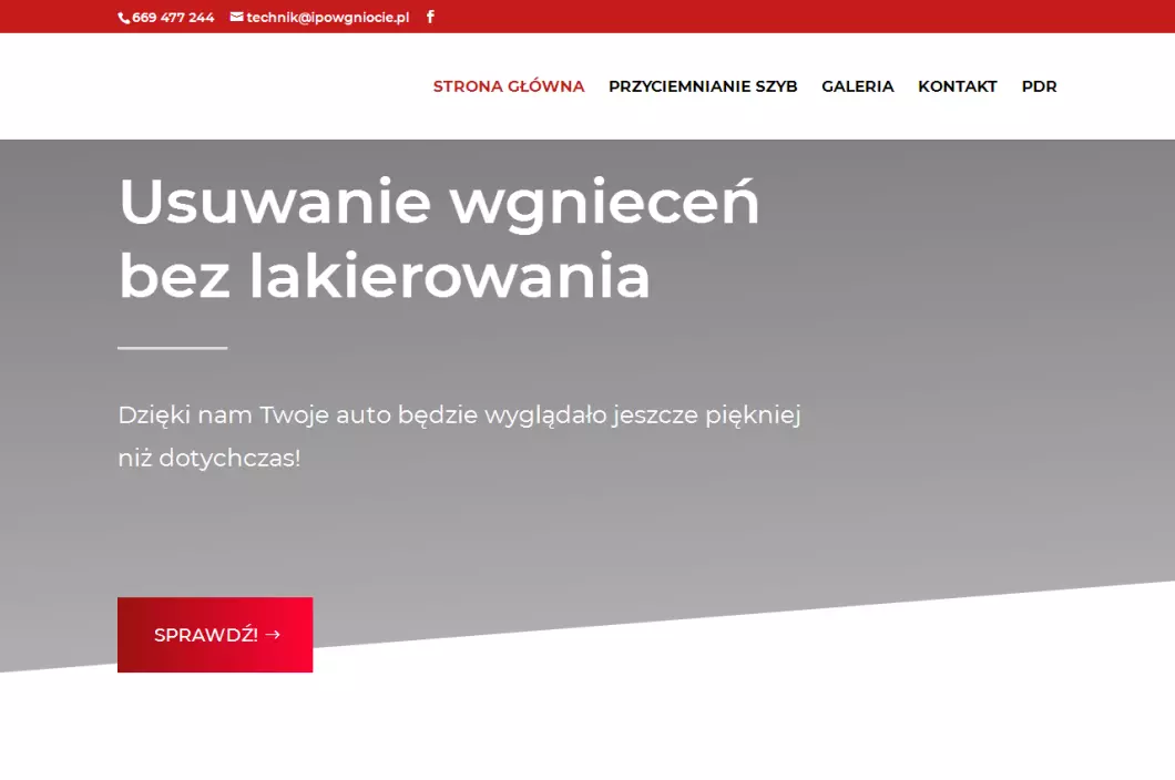 Zrzut ekranu strony firmy Usuwanie wgnieceń - ipowgniocie.pl