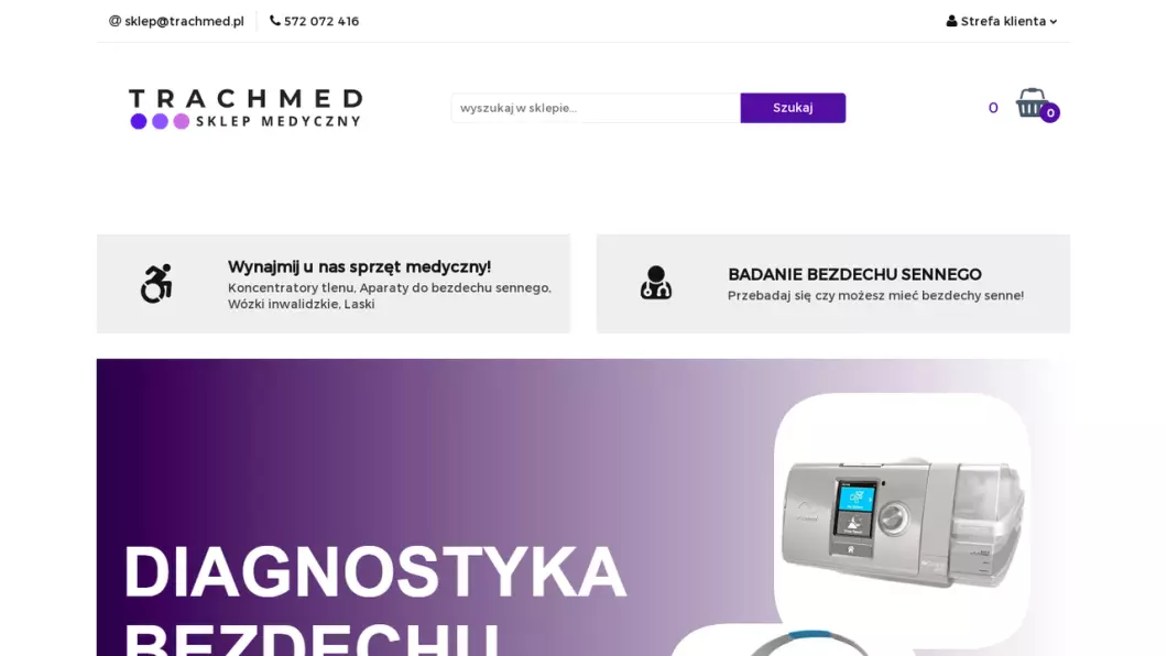 Zrzut ekranu strony firmy Sklep medyczny Trachmed