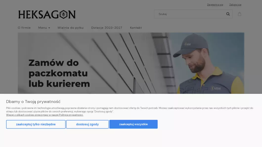 Zrzut ekranu strony firmy Sprzęt pszczelarski | Internetowy sklep pszczelarski Heksagon