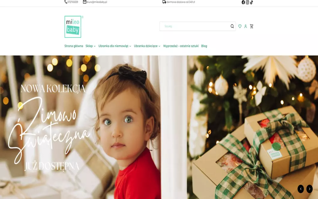 Zrzut ekranu strony firmy Ubranka dla niemowląt - MiLeo Baby
