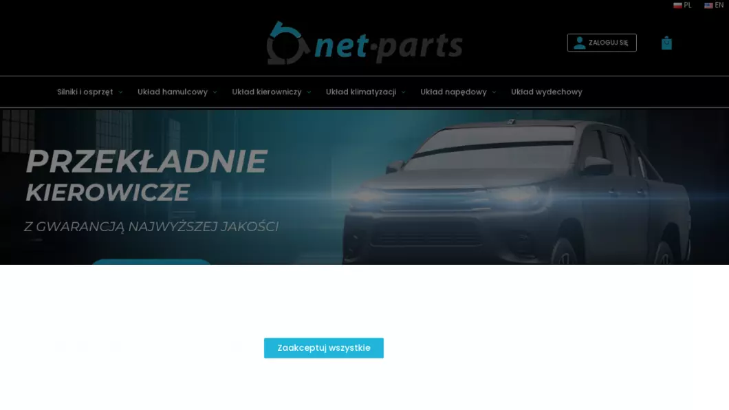 Zrzut ekranu strony firmy Używane części samochodowe | Sklep internetowy Net-parts