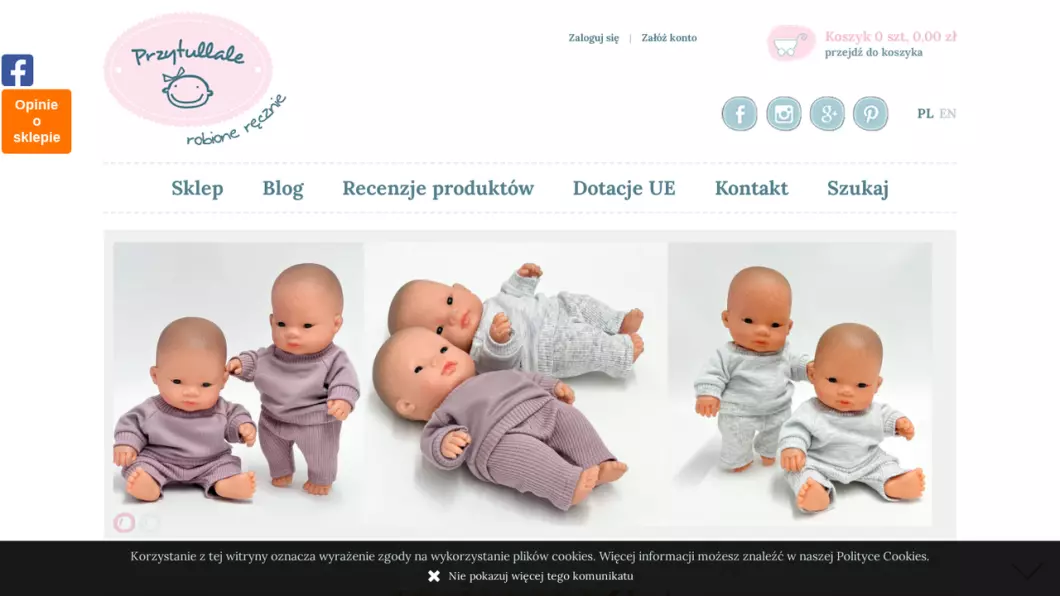 Zrzut ekranu strony firmy Sklep z lalkami hiszpańskimi Przytullale