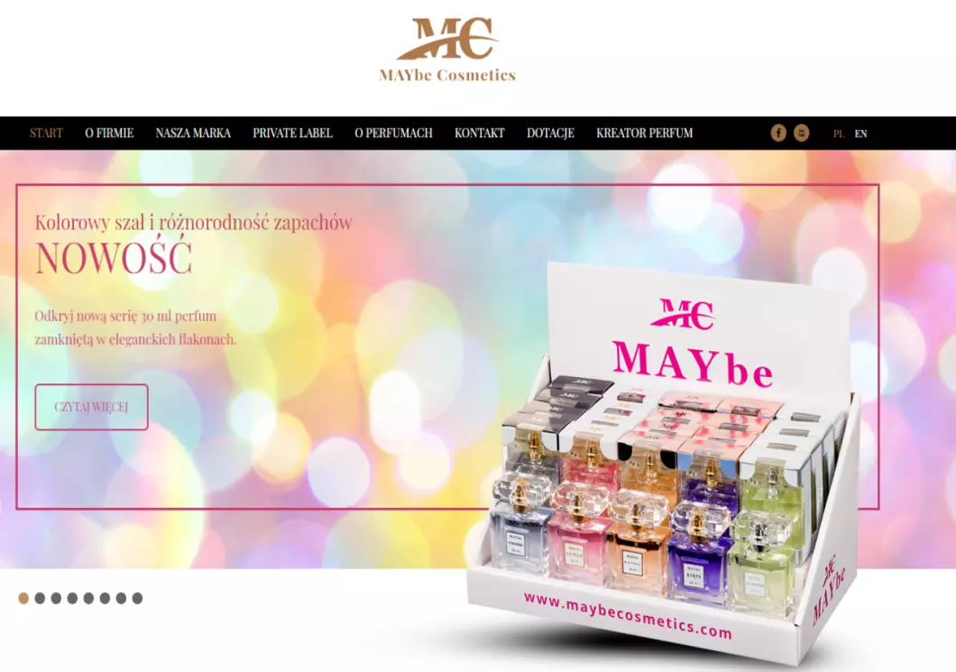 Zrzut ekranu strony firmy Maybe Cosmetics Producent perfum na zamówienie