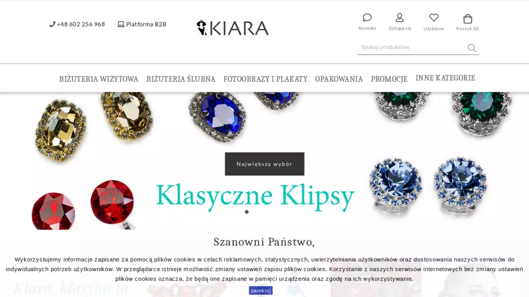 Zrzut ekranu strony firmy Sztuczna biżuteria - Kiara