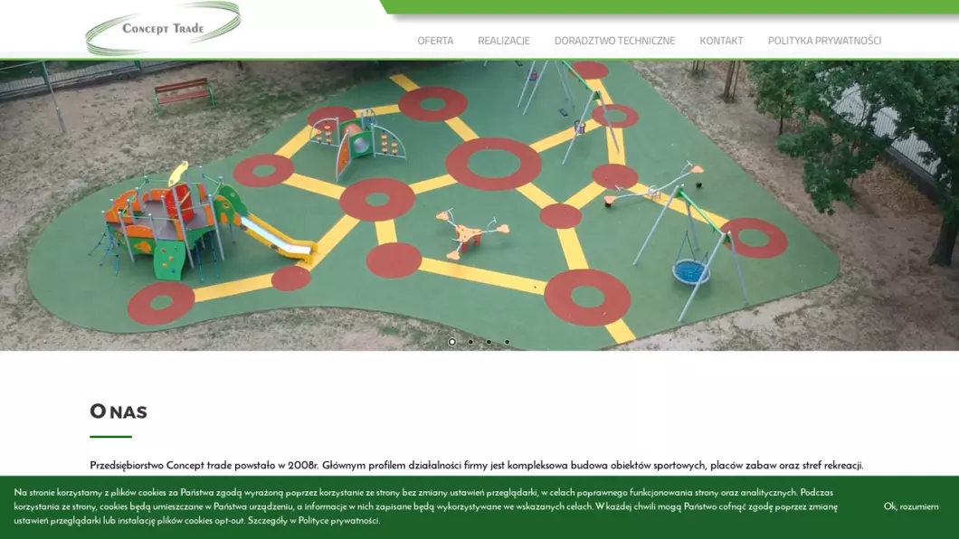 Zrzut ekranu strony firmy Budowa obiektów sportowych - realizacja projektów | Concept Trade