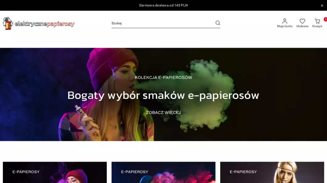 Zrzut ekranu strony firmy E-papierosy - Sklep ElektrycznePapierosy.pl
