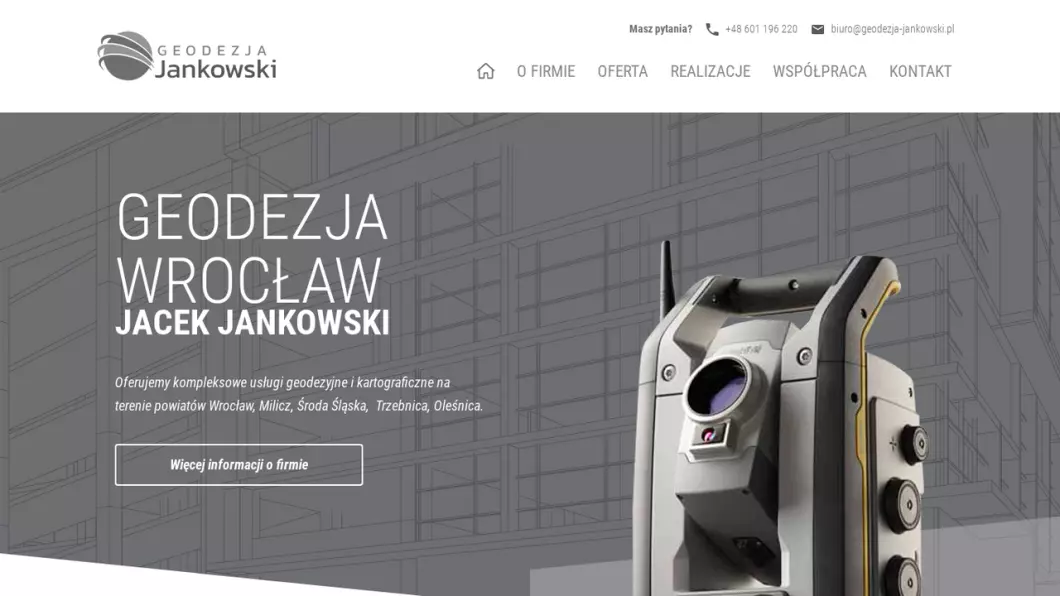 Zrzut ekranu strony firmy Usługi Geodezyjne - Geodeta Jacek Jankowski