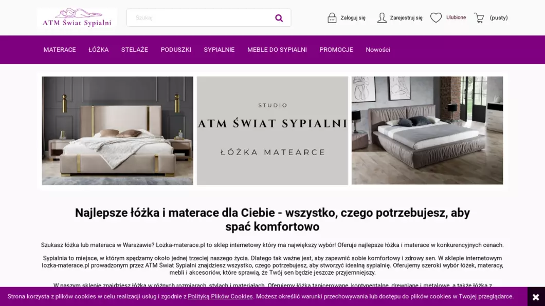 Zrzut ekranu strony firmy Materace do łóżek, do sypialni | Sklep internetowy ATM Świat Sypialni