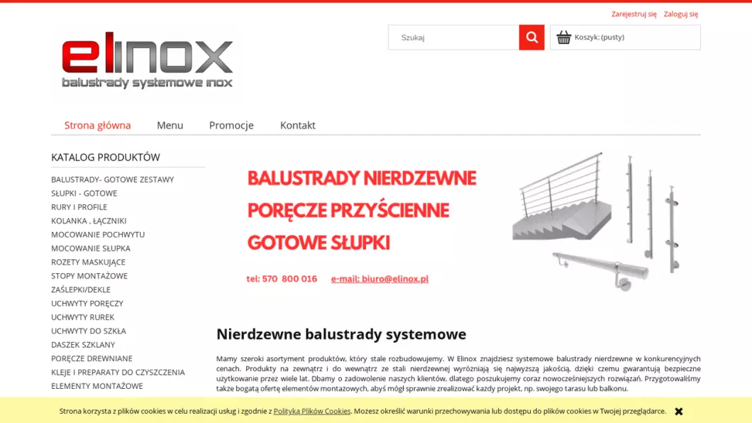 Zrzut ekranu strony firmy Balustrady nierdzewne - Elinox
