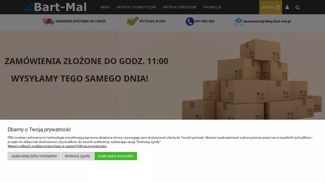 Zrzut ekranu strony firmy Artykuły medyczne, higieniczne | Sklep internetowy Bart-Mal