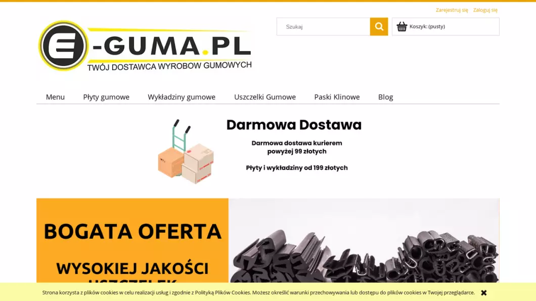 Zrzut ekranu strony firmy Wyroby gumowe | Sklep internetowy E-guma.pl