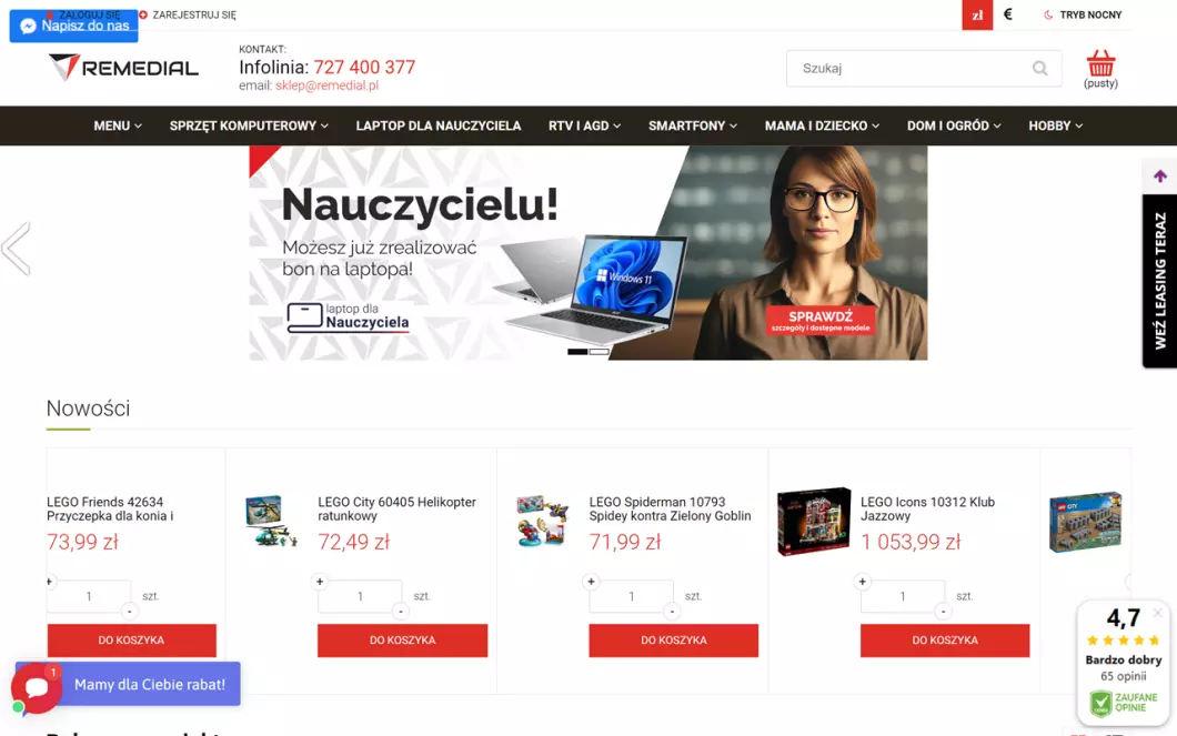 Zrzut ekranu strony firmy Remedal