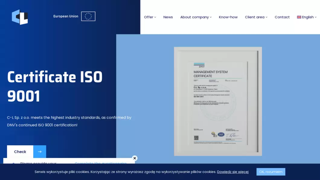 Zrzut ekranu strony firmy Materiały do produkcji kompozytów - C-L