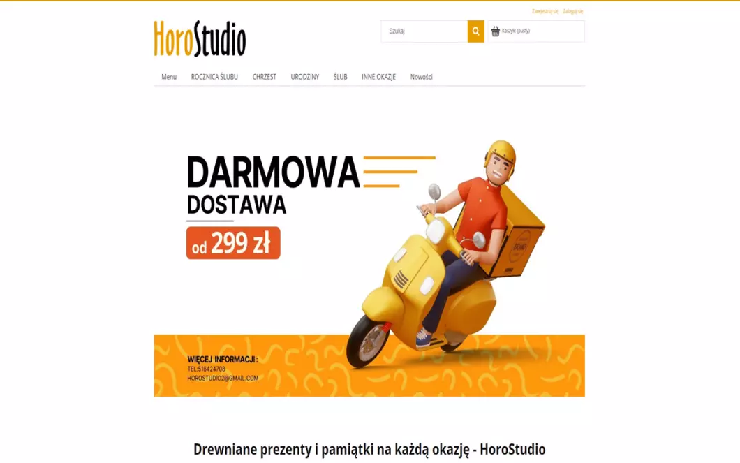 Zrzut ekranu strony firmy Drewniane prezenty HoroStudio