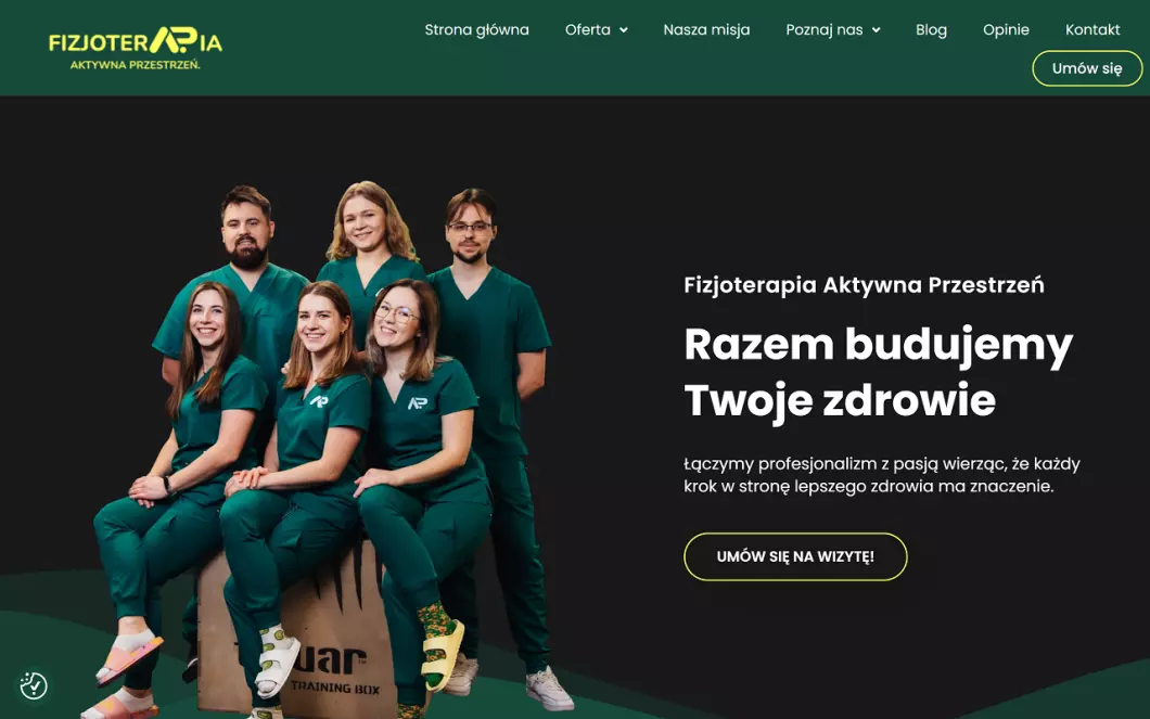 Zrzut ekranu strony firmy Fizjoterapia Kraków - Aktywna Przestrzeń
