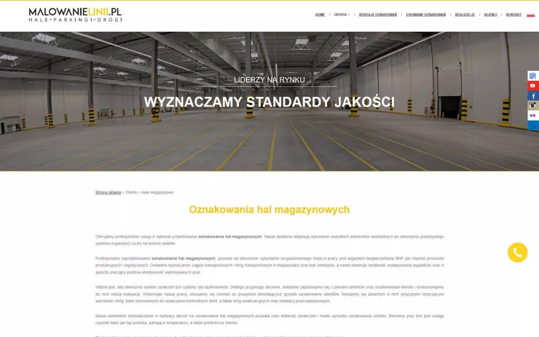 Zrzut ekranu strony firmy Oznakowanie hal, parkingów i dróg - Linie.pl