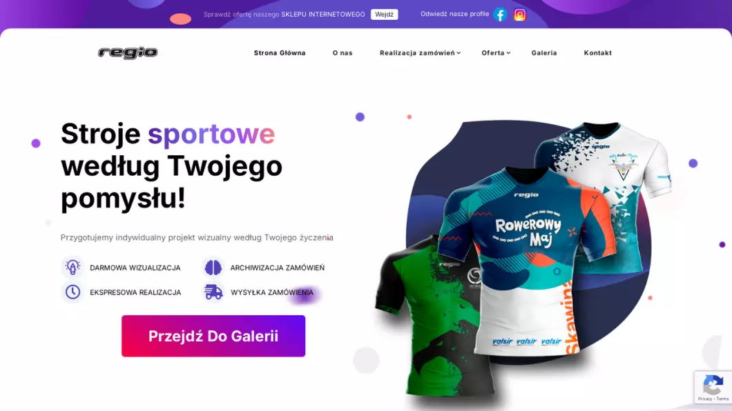 Zrzut ekranu strony firmy Personalizowana odzież sportowa	na zamówienie Regio