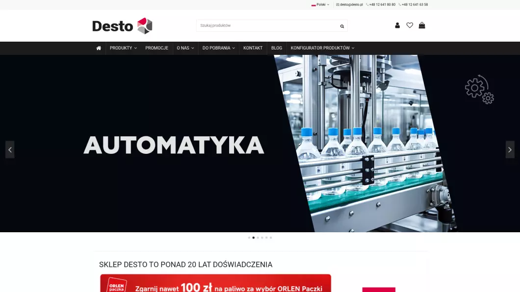 Zrzut ekranu strony firmy Automatyka przemysłowa - Desto