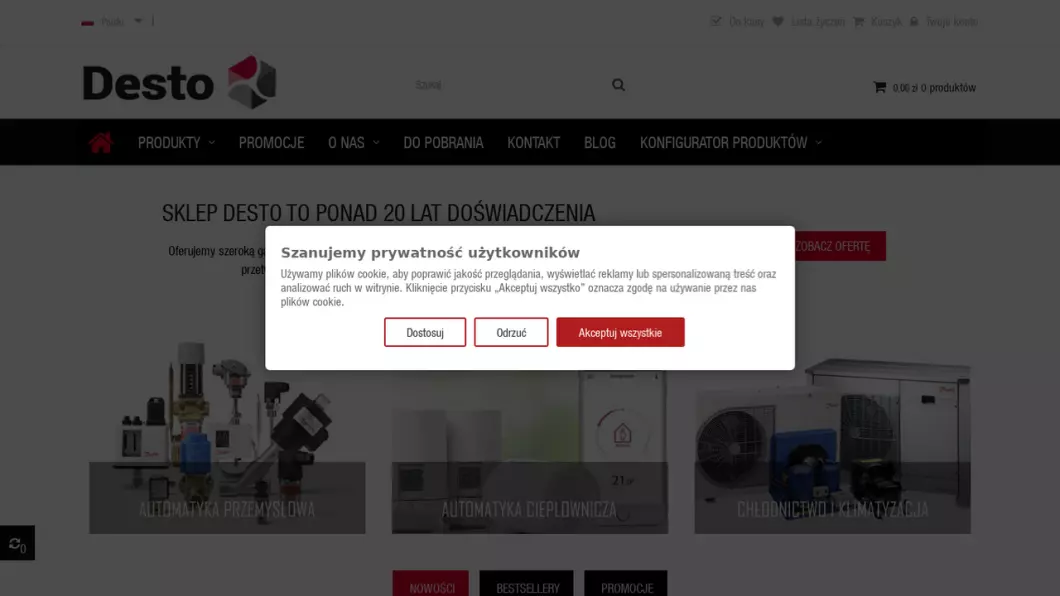 Zrzut ekranu strony firmy Automatyka przemysłowa - Desto