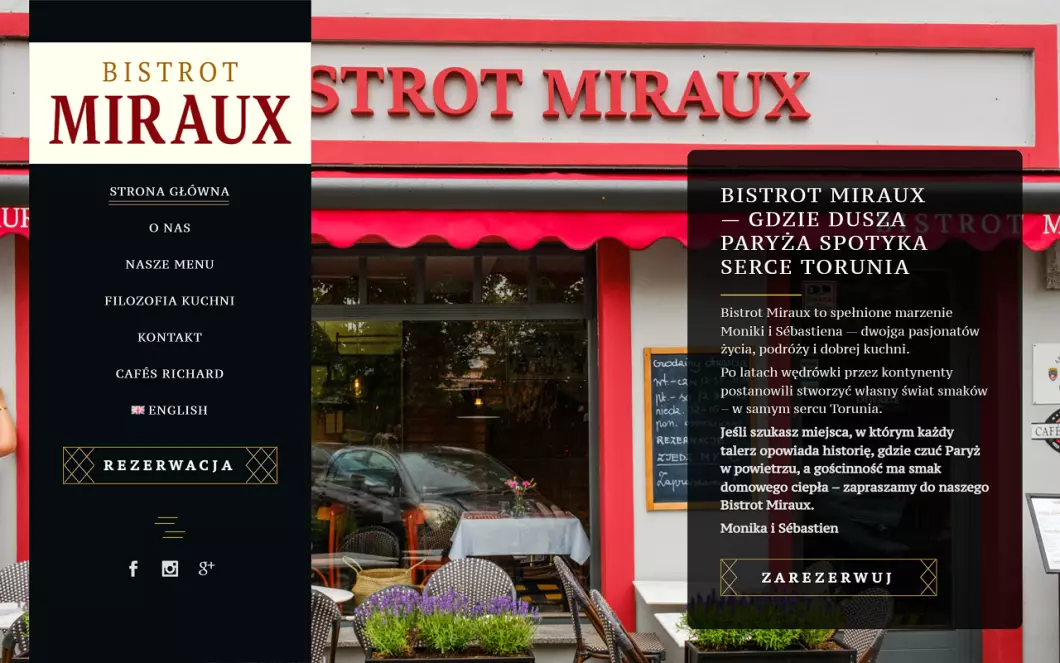 Zrzut ekranu strony firmy Restauracja Francuska Toruń Bistrot Miraux