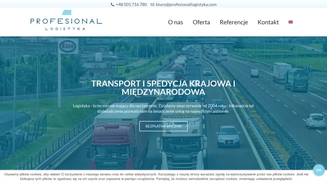 Zrzut ekranu strony firmy Profesional Logistyka