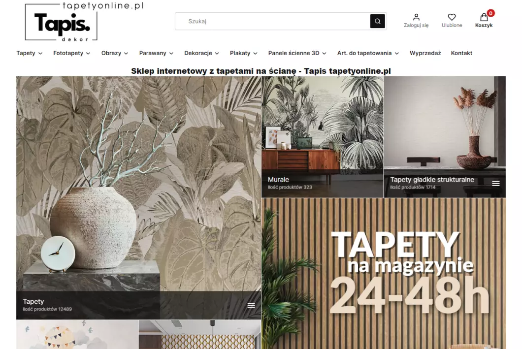 Zrzut ekranu strony firmy Sklep z tapetami tapetyonline.pl