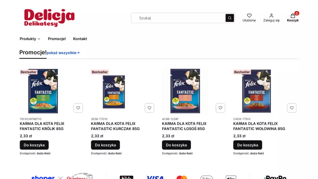 Zrzut ekranu strony firmy Delikatesy Delicja