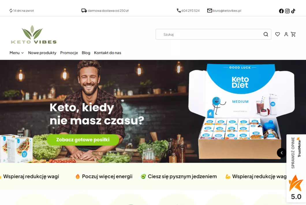 Zrzut ekranu strony firmy KetoVibes - sklep keto i low carb