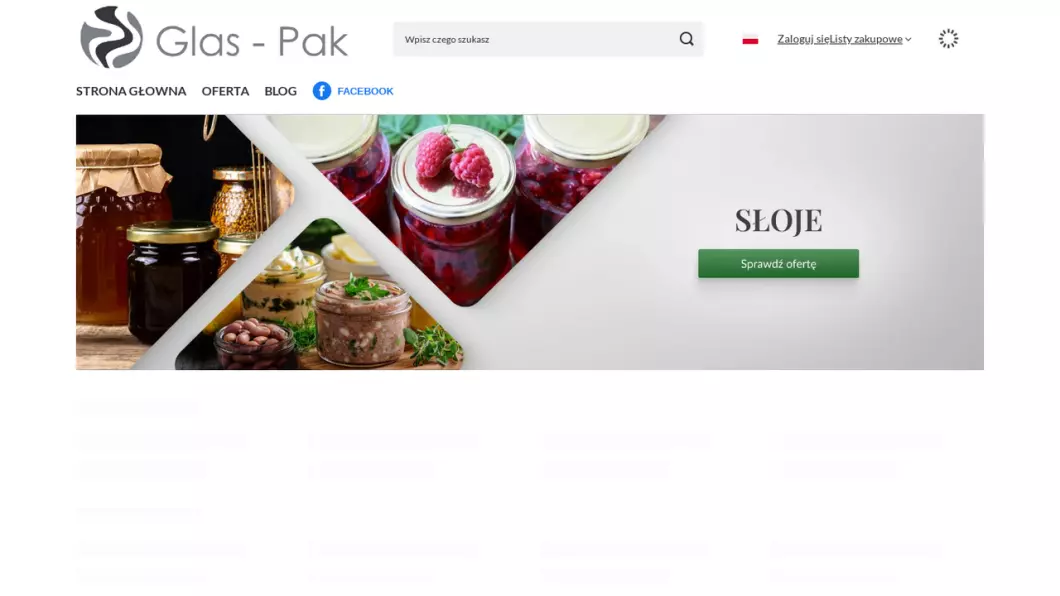 Zrzut ekranu strony firmy GLAS-PAK - Hurtownia słoików i butelek szklanych