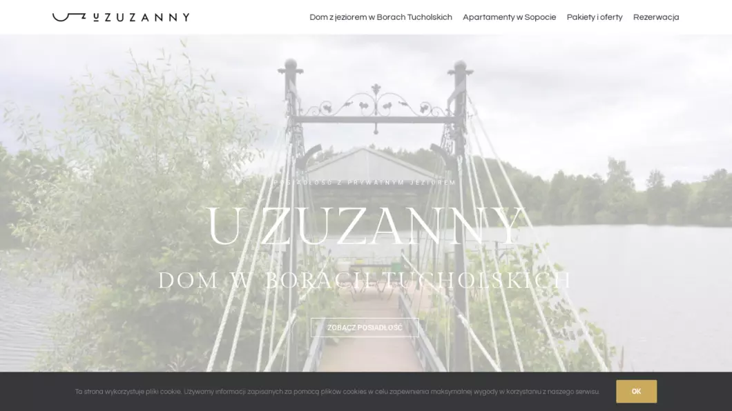 Zrzut ekranu strony firmy U Zuzanny - dom nad jeziorem Kaszuby