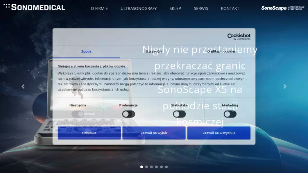 Zrzut ekranu strony firmy SONOMEDICAL - Przenośne USG  z Dopplerem