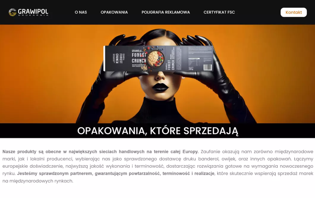 Zrzut ekranu strony firmy Grawipol - druk reklamowy