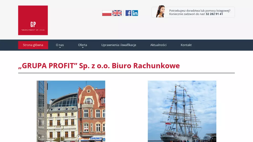 Zrzut ekranu strony firmy GRUPA PROFIT Biuro Rachunkowe w Gdyni i Bytomiu