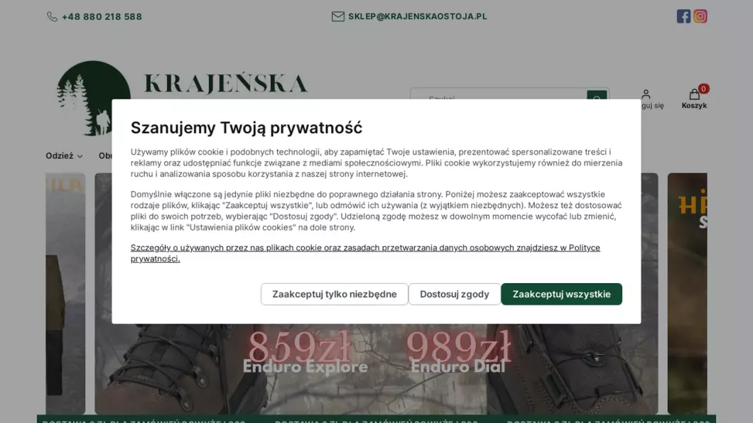 Zrzut ekranu strony firmy Krajeńska Ostoja