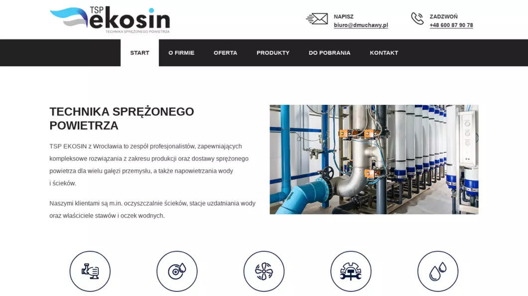 Zrzut ekranu strony firmy TSP EKOSIN - dmuchawy