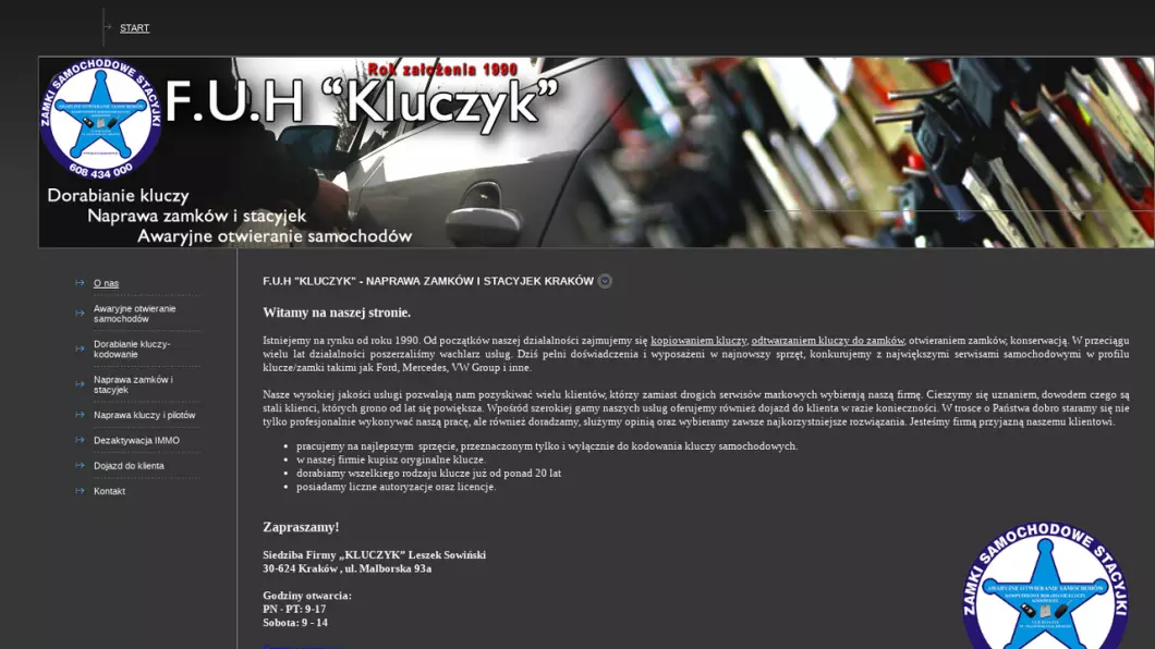 Zrzut ekranu strony firmy F.U.H.KLUCZYK - dorabianie kluczy samochodowych Kraków