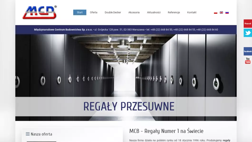 Zrzut ekranu strony firmy Producent regałów i mebli MCB
