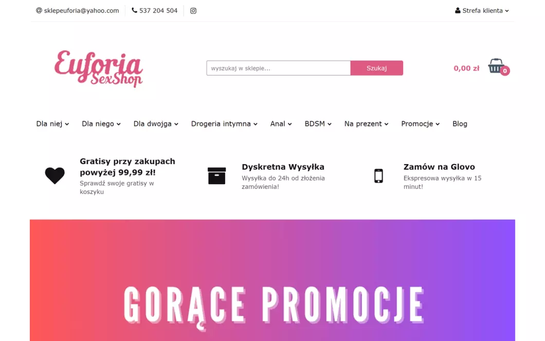 Zrzut ekranu strony firmy Sex Shop Euforia