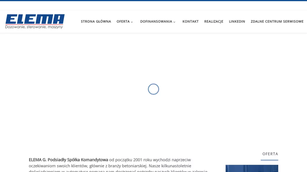 Zrzut ekranu strony firmy Automatyka przemysłowa, automatyzacja produkcji | ELEMA