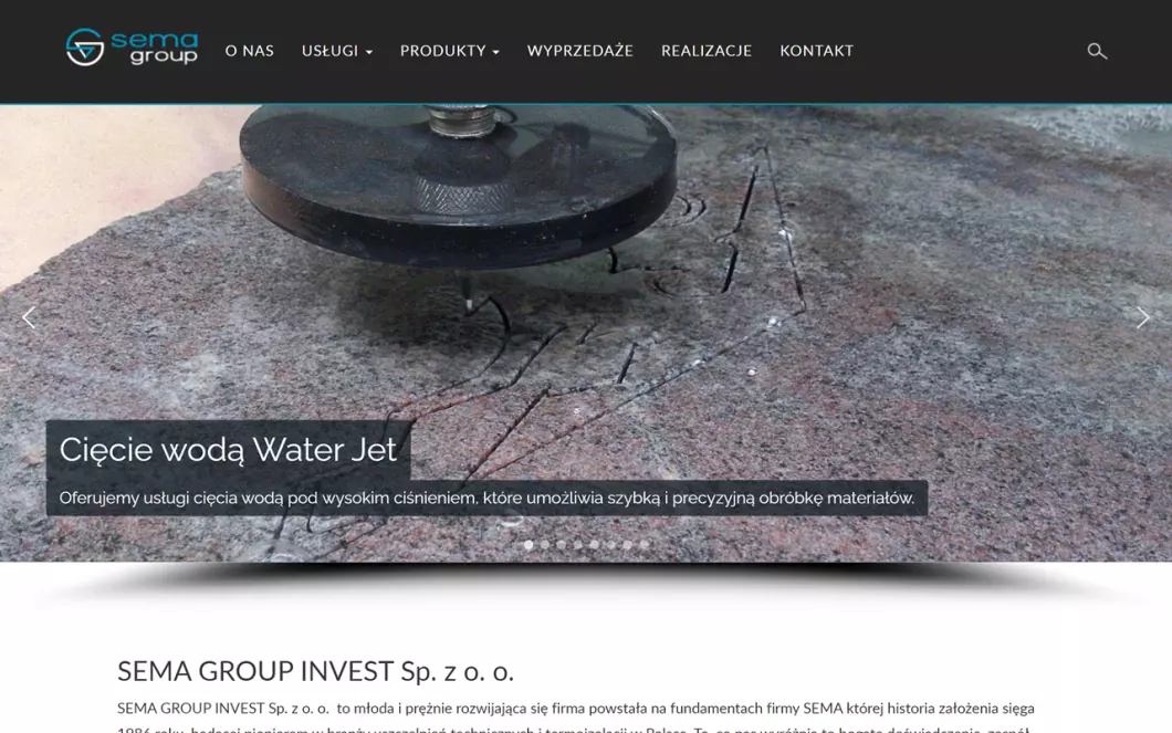 Zrzut ekranu strony firmy Sema Group Invest
