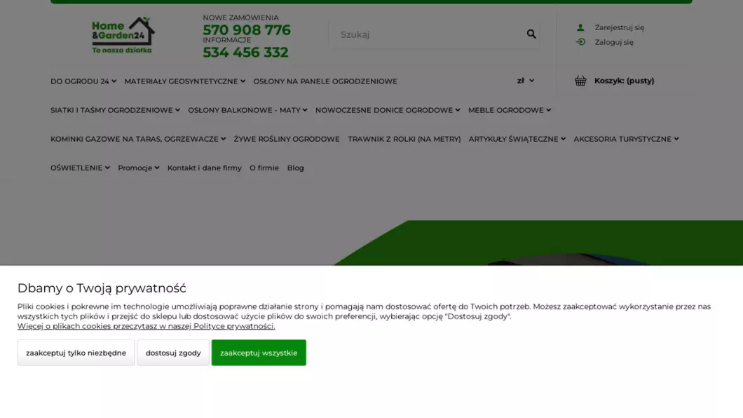 Zrzut ekranu strony firmy Akcesoria ogrodowe | Sklep internetowy HomeAndGarden24