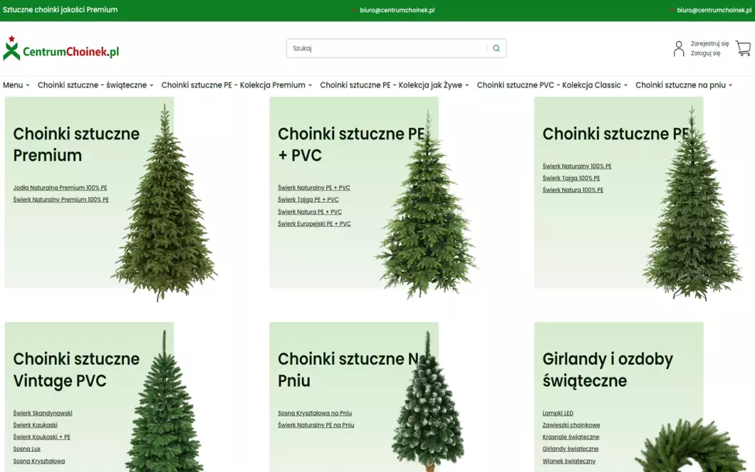 Zrzut ekranu strony firmy Choinki sztuczne - hurtownia, producent | Sklep internetowy Choinki.istore.pl