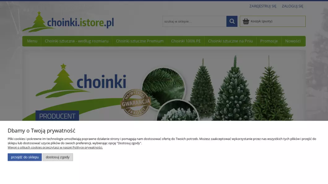 Zrzut ekranu strony firmy Choinki sztuczne - hurtownia, producent | Sklep internetowy Choinki.istore.pl
