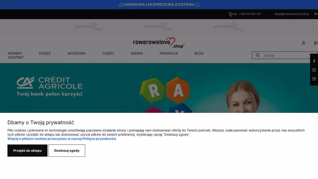 Zrzut ekranu strony firmy Internetowy sklep rowerowy Kraków | Rowerowelove.shop
