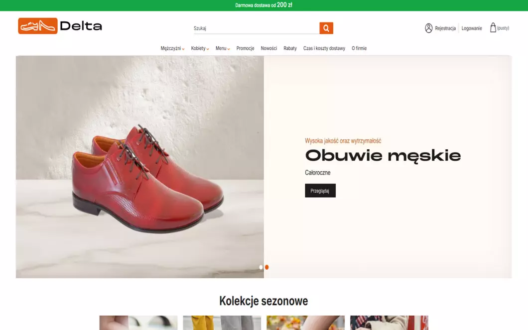 Zrzut ekranu strony firmy Obuwie Delta