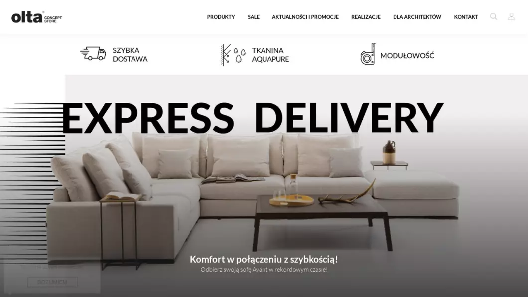 Zrzut ekranu strony firmy Olta Concept Store