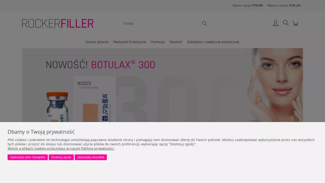 Zrzut ekranu strony firmy Produkty medycyny estetycznej | Sklep internetowy Rockerfiller