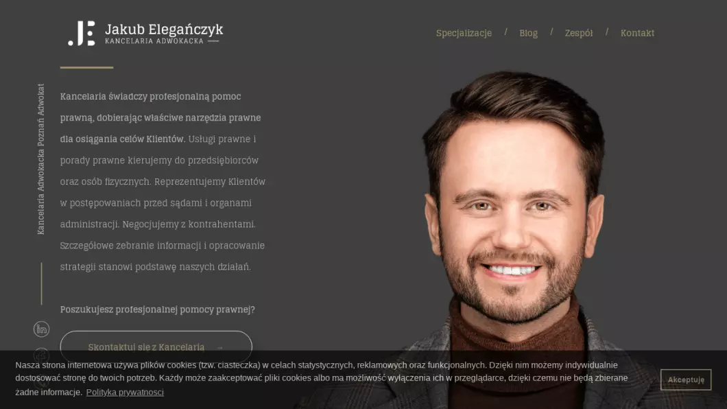 Zrzut ekranu strony firmy Kancelaria Adwokacka Adwokat Jakub Elegańczyk