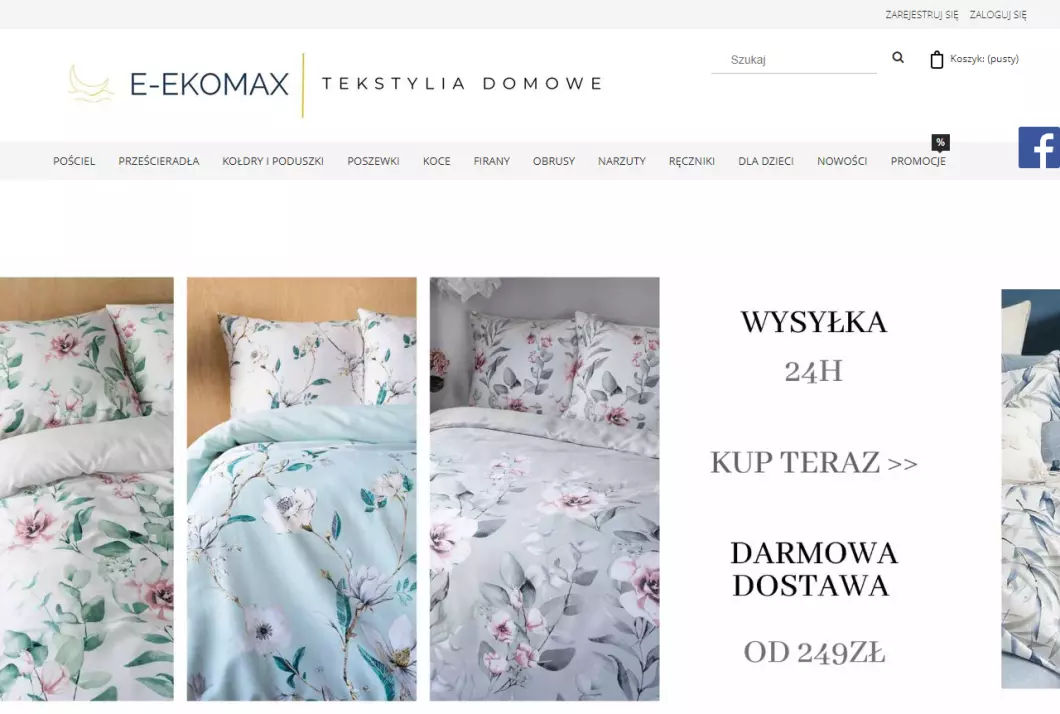 Zrzut ekranu strony firmy E-Ekomax - sklep z pościelą